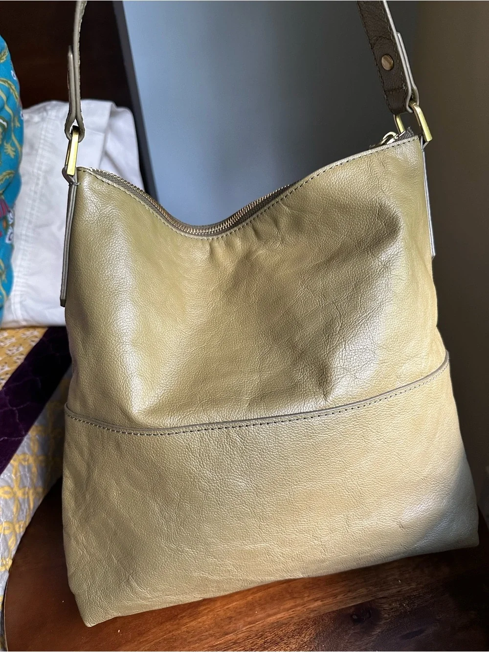 Fossil Amelia Hobo Bag Olive‎ Green Leather Shoulder Tote SHB1819